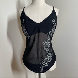 Italian Made Amarea Black One-Piece Beaded Embellishment V-Neck Swimsuit